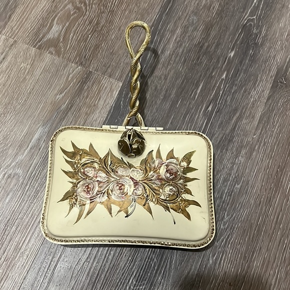 Vintage Other - Vintage hand painted metal floral cream gold silent butler